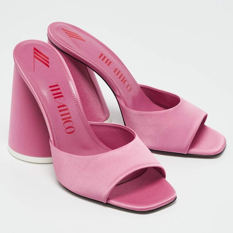 Pre Owned The Attico Pink Satin Luz Mules Size 39.5
