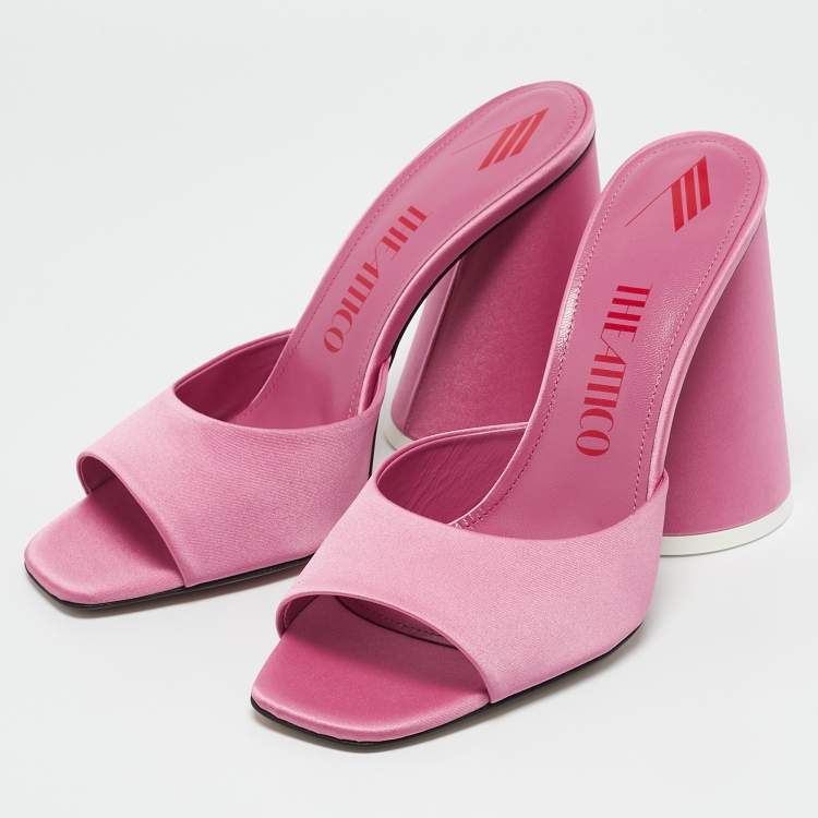 Pre Owned The Attico Pink Satin Luz Mules Size 39.5