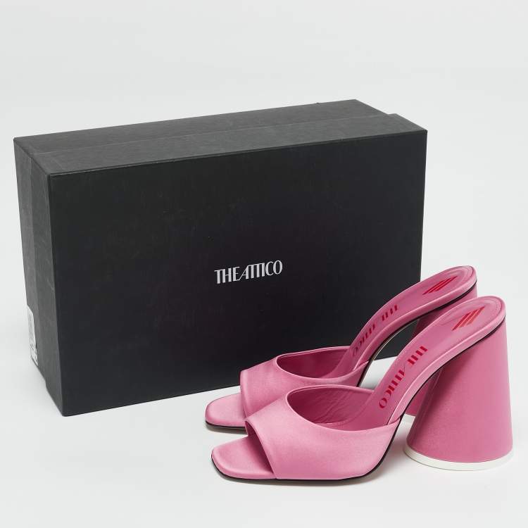 Pre Owned The Attico Pink Satin Luz Mules Size 39.5