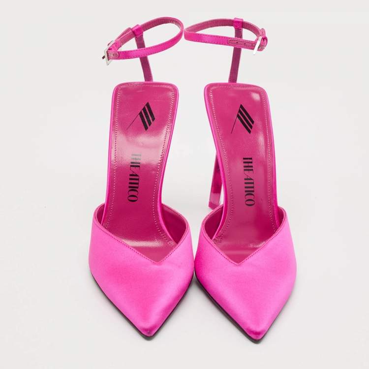 Pre Owned The Attico Pink Satin Perine Ankle Strap Pumps Size 37