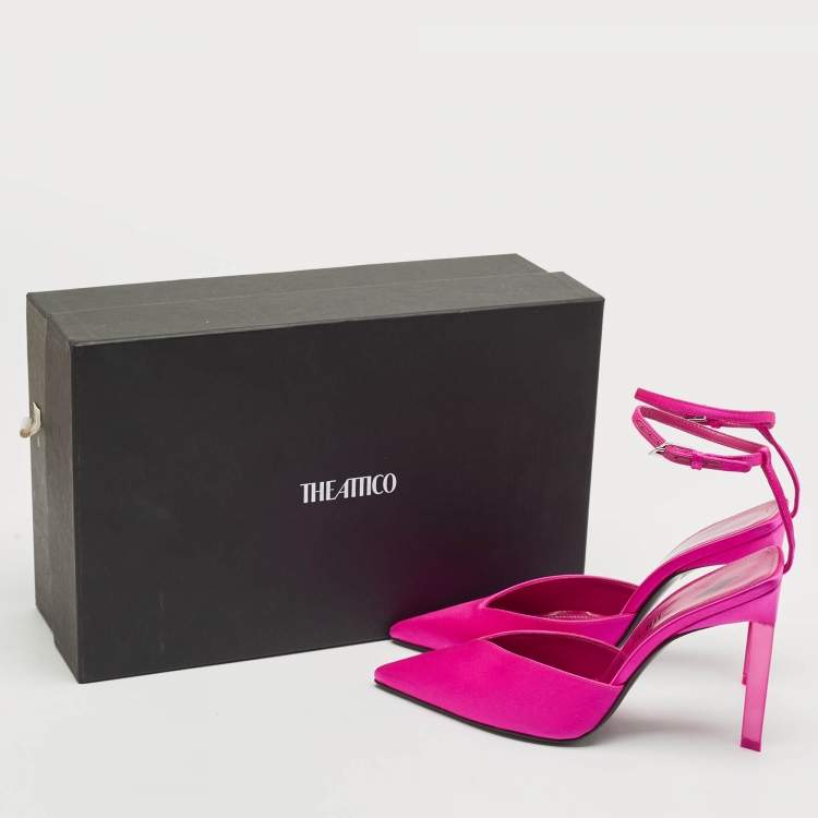 Pre Owned The Attico Pink Satin Perine Ankle Strap Pumps Size 37