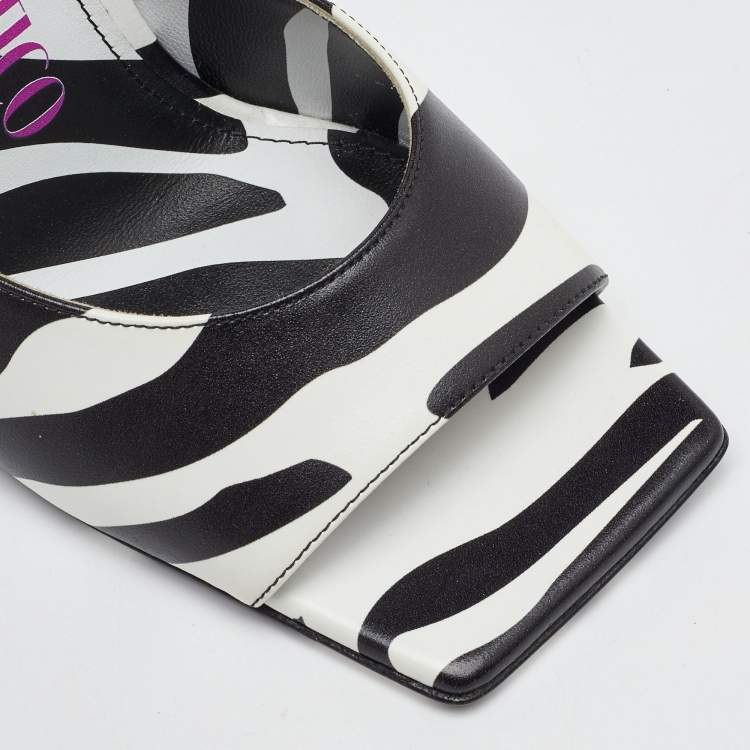 Pre Owned The Attico Black/White Zebra Print Leather Devon Open Toe Sandals Size 36