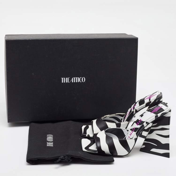 Pre Owned The Attico Black/White Zebra Print Leather Devon Open Toe Sandals Size 36