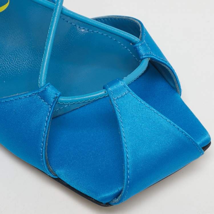 Pre Owned The Attico Blue Satin Adele Lace Up Sandals Size 36