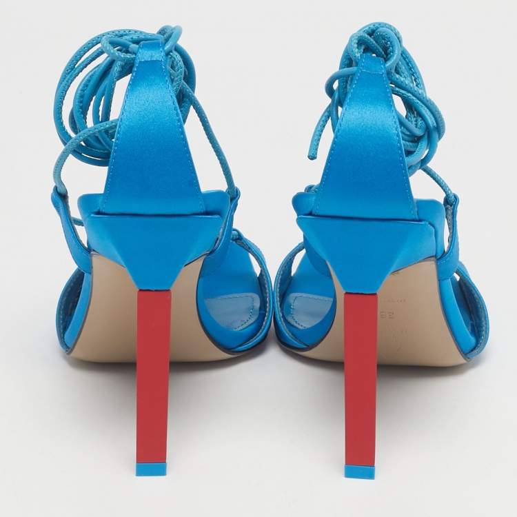 Pre Owned The Attico Blue Satin Adele Lace Up Sandals Size 36