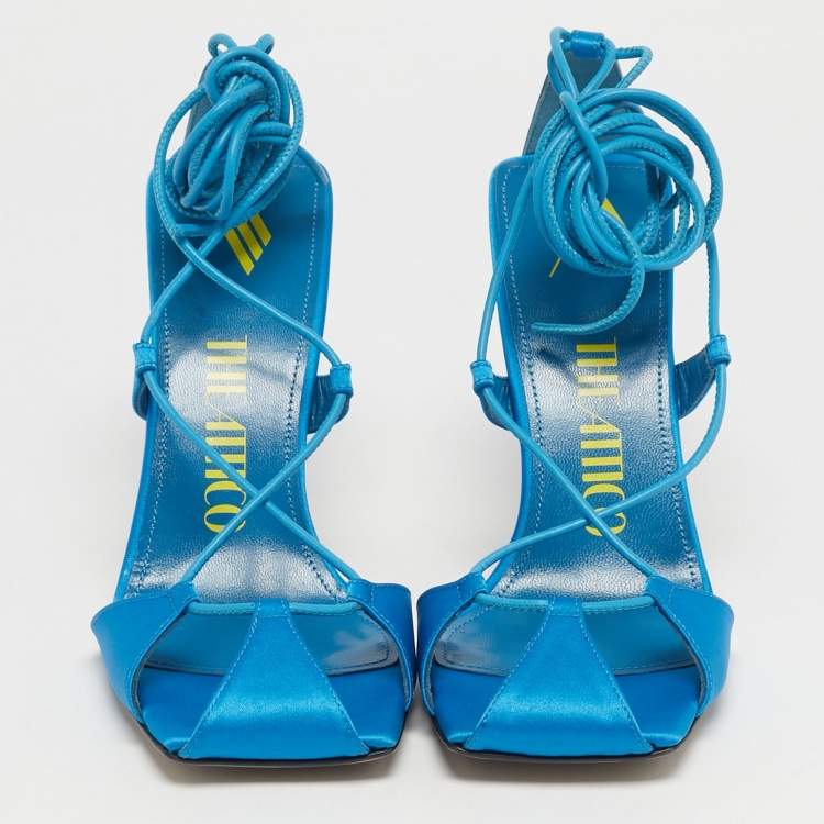 Pre Owned The Attico Blue Satin Adele Lace Up Sandals Size 36