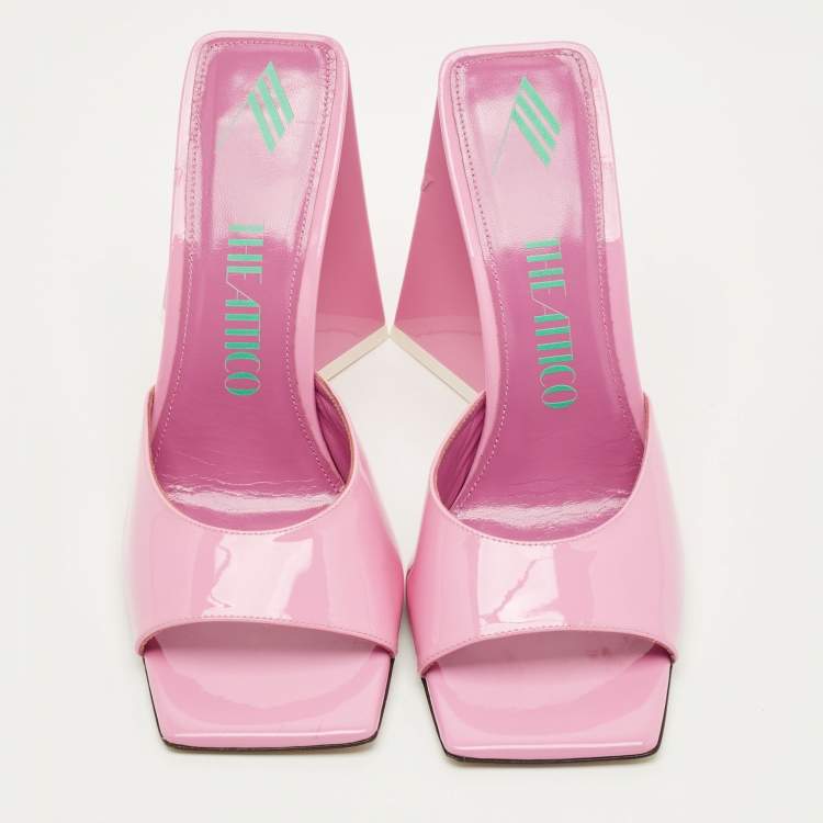 Pre Owned The Attico Devon Size 39 Pink Patent Leather Slide Sandals