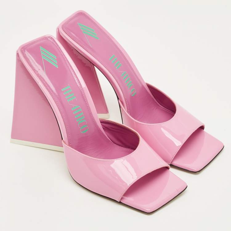 Pre Owned The Attico Devon Size 39 Pink Patent Leather Slide Sandals