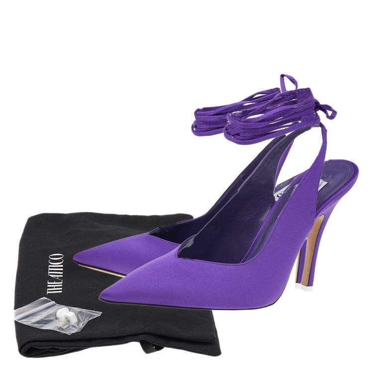 Pre Owned The Attico Purple Satin Venus Slingback Ankle Wrap Sandals Size 39.5