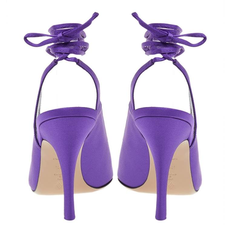 Pre Owned The Attico Purple Satin Venus Slingback Ankle Wrap Sandals Size 39.5