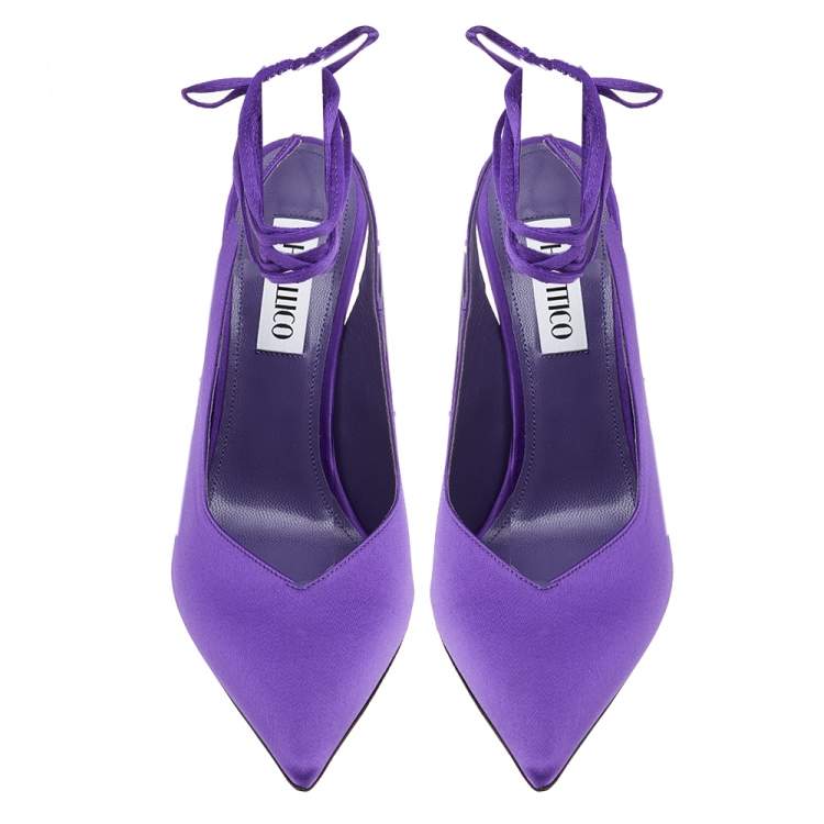 Pre Owned The Attico Purple Satin Venus Slingback Ankle Wrap Sandals Size 39.5