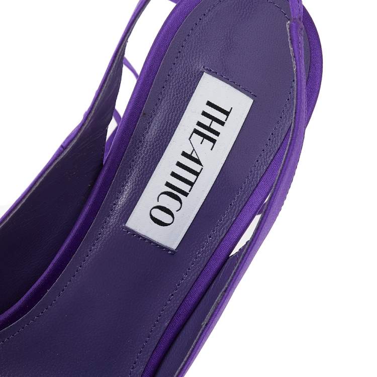 Pre Owned The Attico Purple Satin Venus Slingback Ankle Wrap Sandals Size 39.5