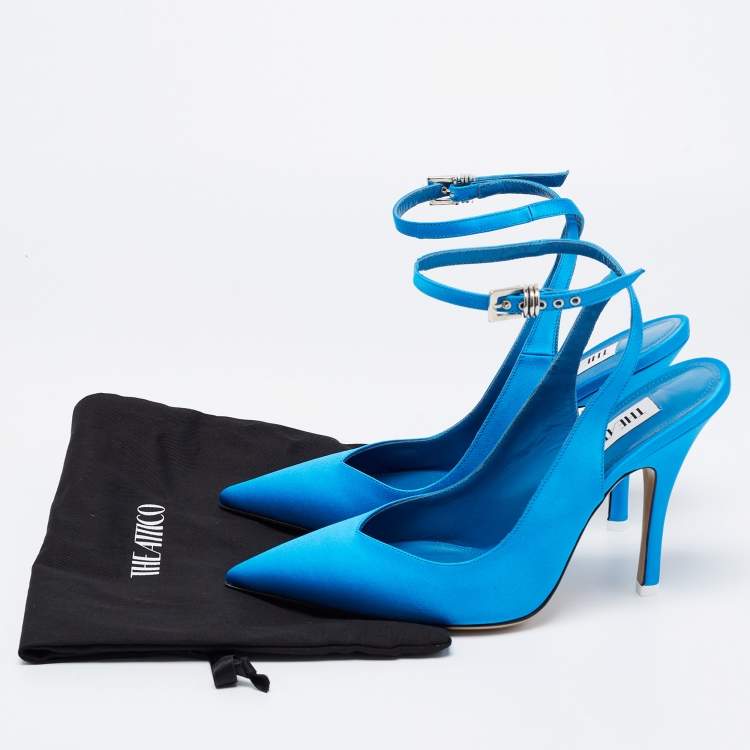 Pre Owned The Attico Blue Satin Slingback Pumps Size 39