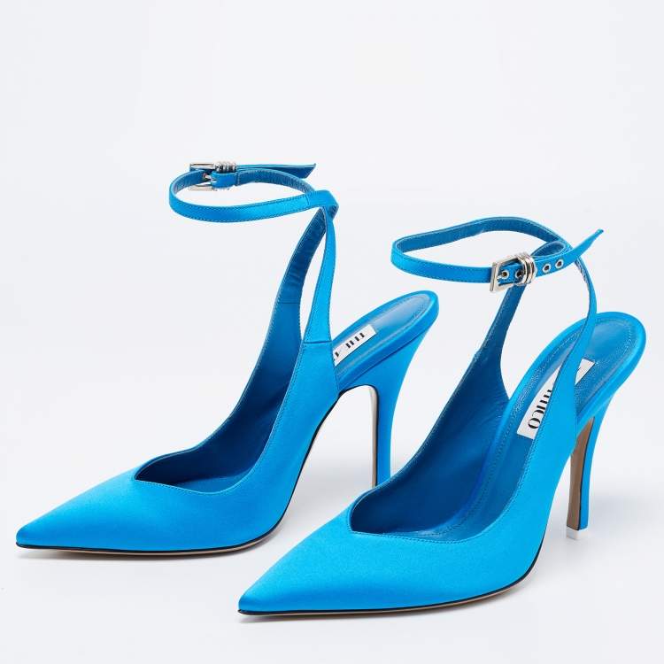 Pre Owned The Attico Blue Satin Slingback Pumps Size 39