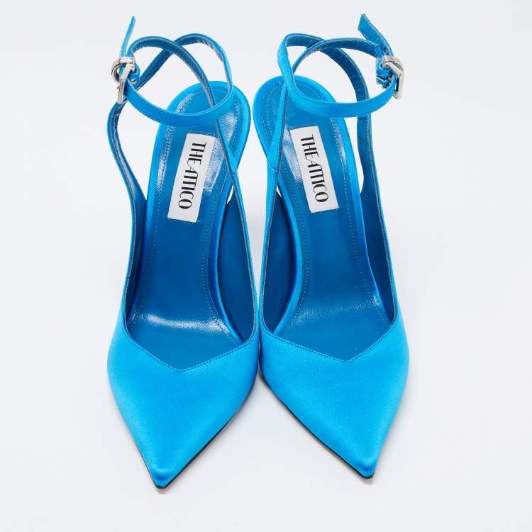 Pre Owned The Attico Blue Satin Slingback Pumps Size 39