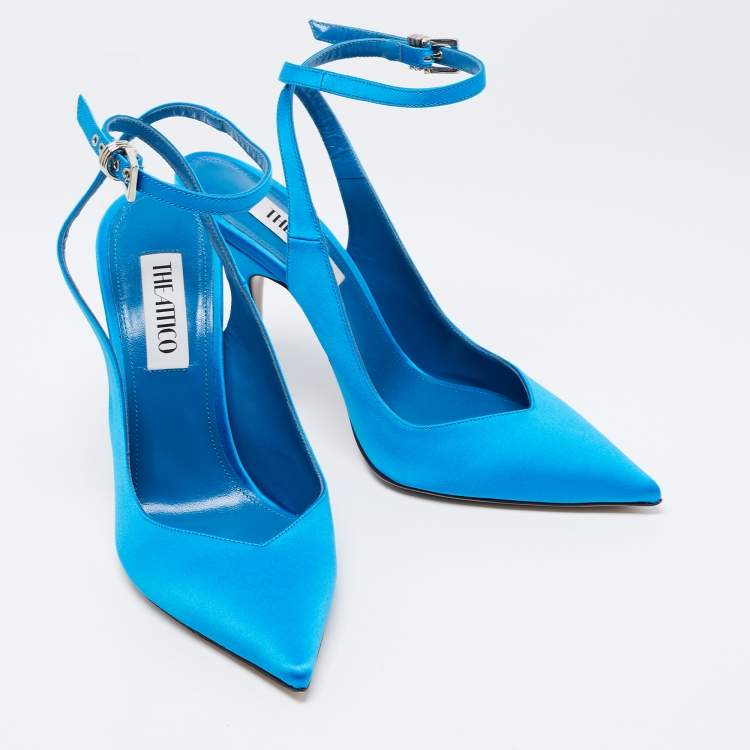 Pre Owned The Attico Blue Satin Slingback Pumps Size 39