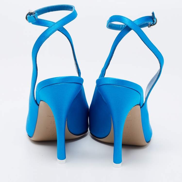 Pre Owned The Attico Blue Satin Slingback Pumps Size 39