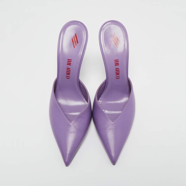 Pre Owned The Attico Purple Leather Venus Pointed Toe Mules Size 40