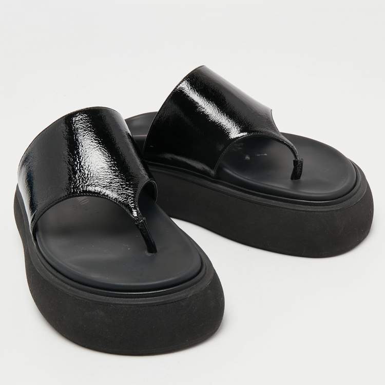 Pre Owned The Attico Black Patent Leather Selene Thong Platform Sandals Size 38
