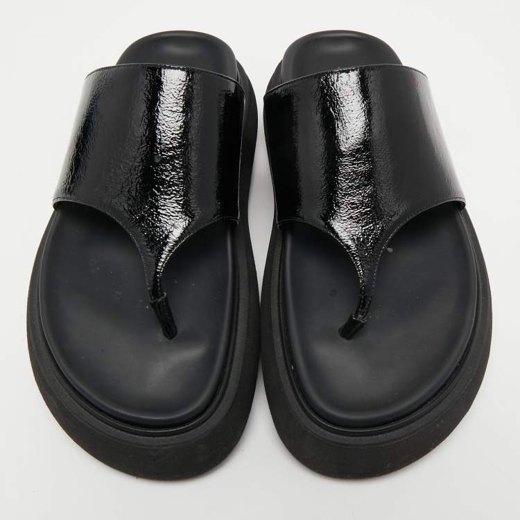 Pre Owned The Attico Black Patent Leather Selene Thong Platform Sandals Size 38