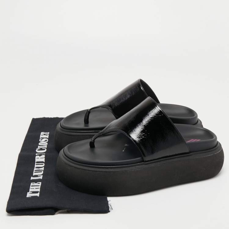 Pre Owned The Attico Black Patent Leather Selene Thong Platform Sandals Size 38