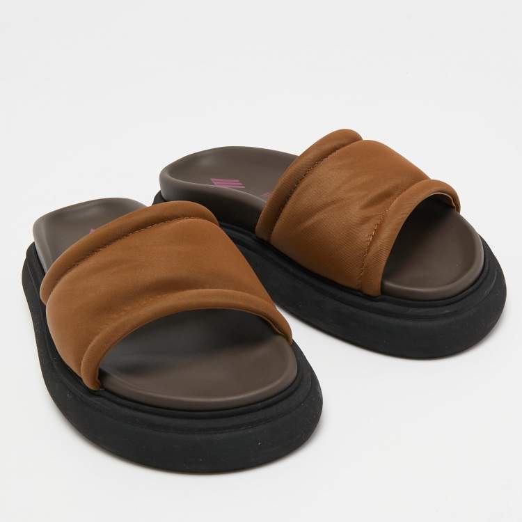 Pre Owned The Attico Brown Fabric Noah Flat Slides Size 36