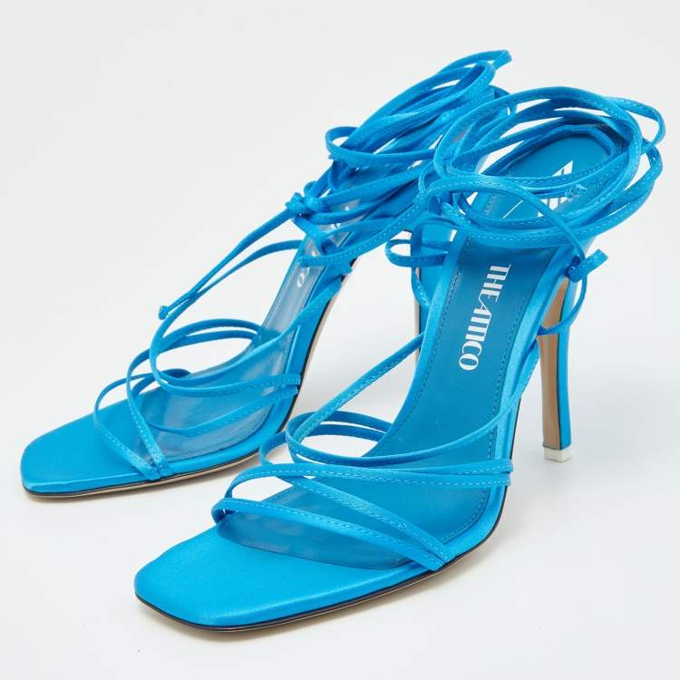 Estelle Embellished Open-Toe Heel - Blue Satin – Bruno Magli