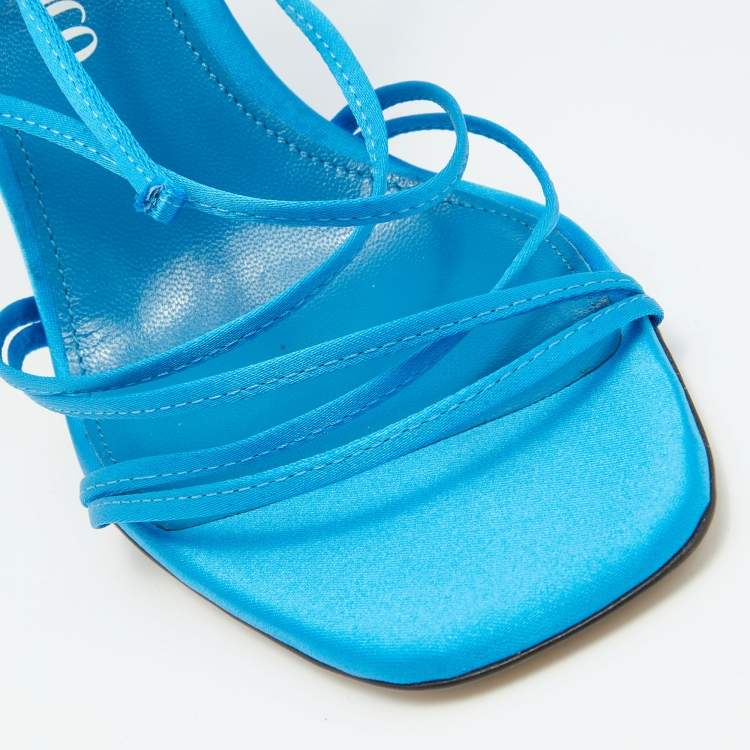 Pre Owned The Attico Blue Satin Ankle Strap Lace Up Sandals Size 40