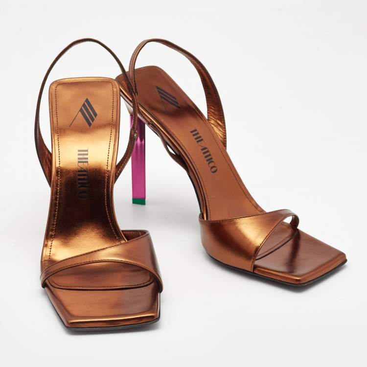 Pre Owned The Attico Metallic Bronze Leather Slingback Sandals Size 39