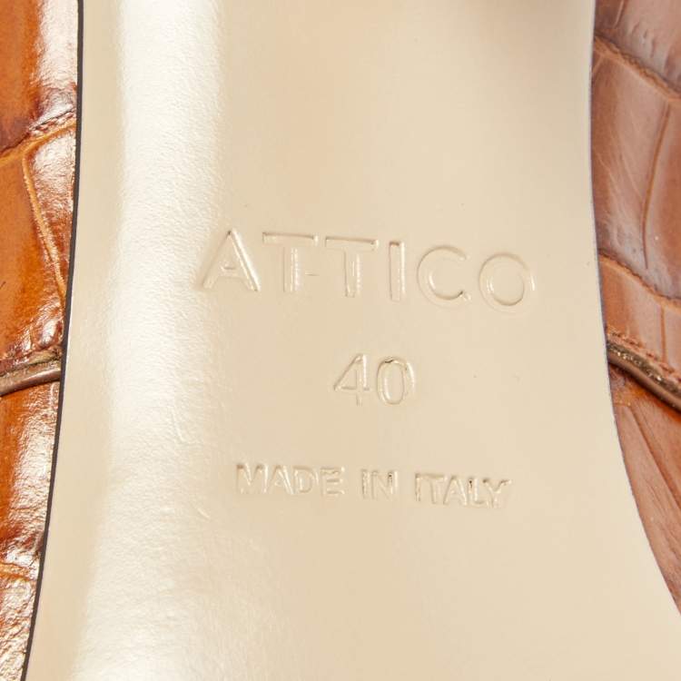 مملوكة مسبقًا The Attico Brown Croc Embossed Leather Chloe Mules Size 40