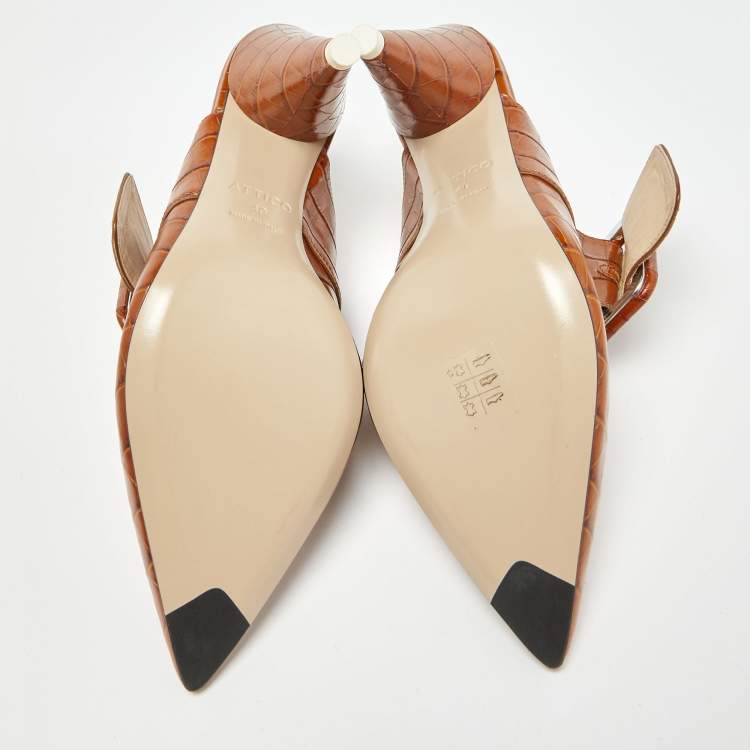 مملوكة مسبقًا The Attico Brown Croc Embossed Leather Chloe Mules Size 40