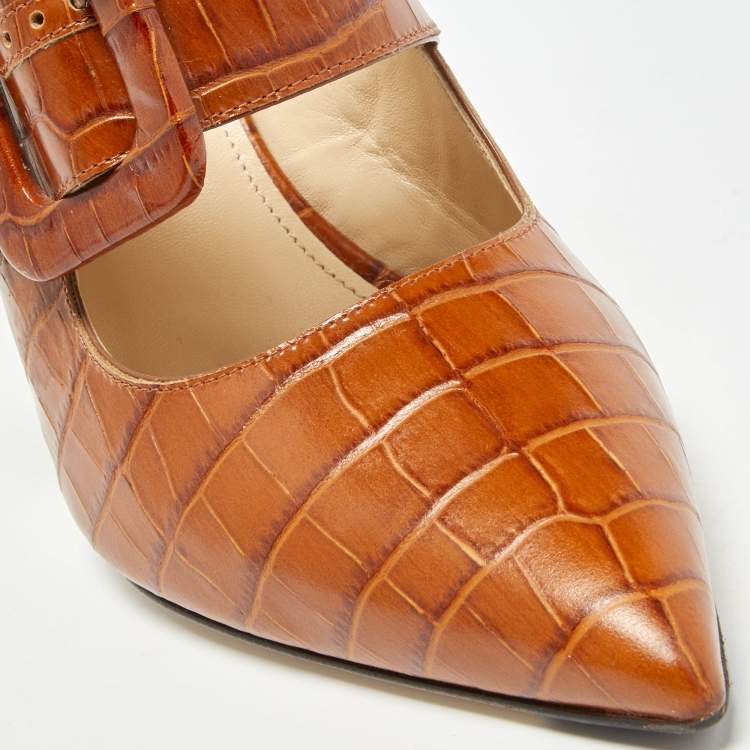 مملوكة مسبقًا The Attico Brown Croc Embossed Leather Chloe Mules Size 40