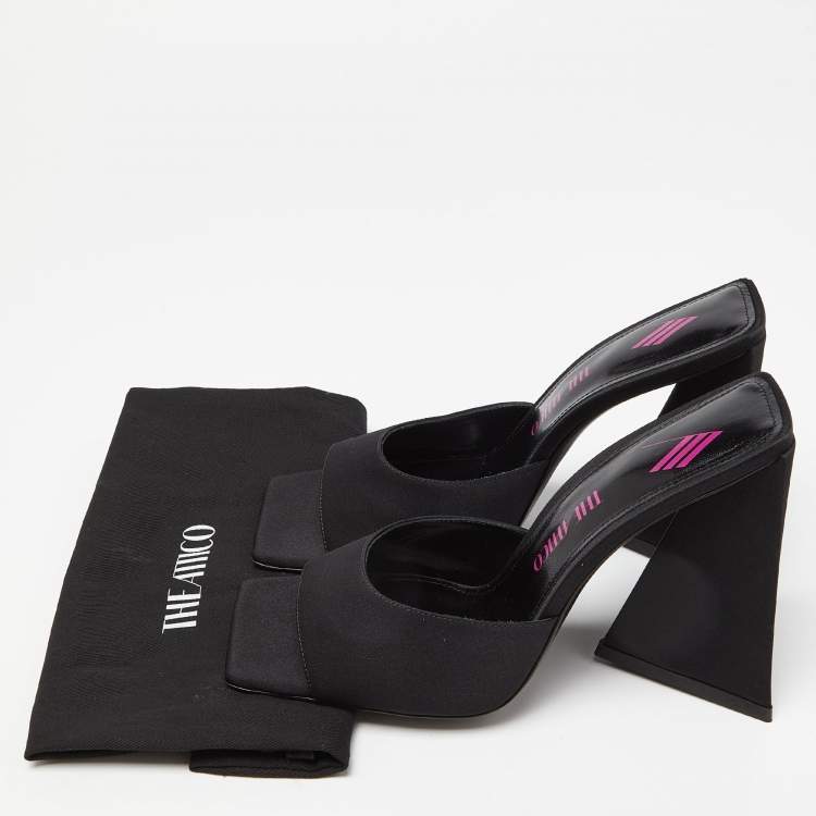 Pre Owned The Attico Black Satin Devon Slide Sandals Size 38.5