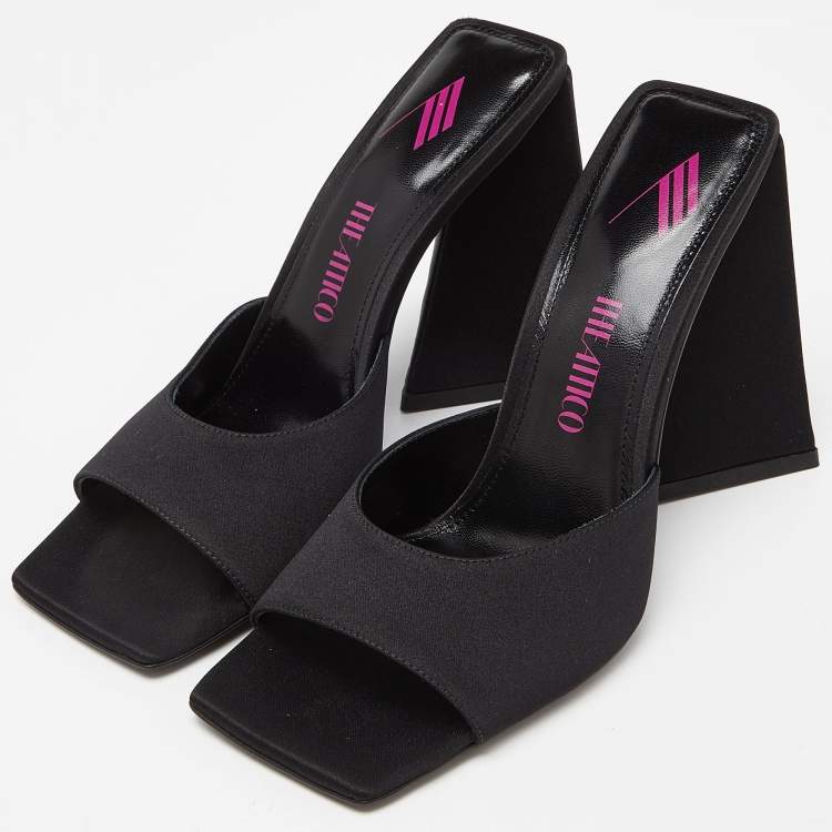 Pre Owned The Attico Black Satin Devon Slide Sandals Size 38.5