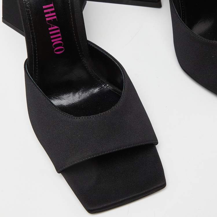 Pre Owned The Attico Black Satin Devon Slide Sandals Size 38.5