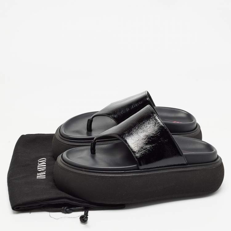 Pre Owned The Attico Black Leather Selene Platform Thong Sandals Size 37