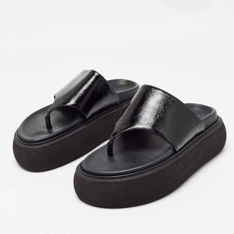 Pre Owned The Attico Black Leather Selene Platform Thong Sandals Size 37