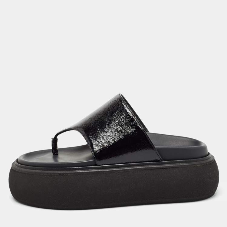 Pre Owned The Attico Black Leather Selene Platform Thong Sandals Size 37