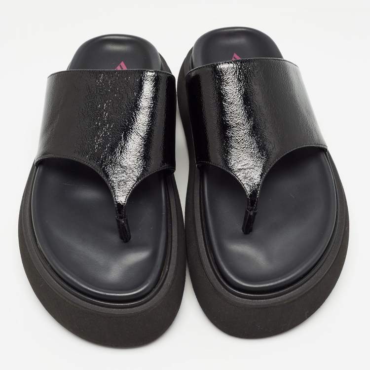 Pre Owned The Attico Black Leather Selene Platform Thong Sandals Size 37