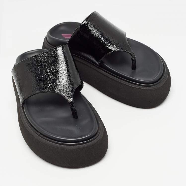 Pre Owned The Attico Black Leather Selene Platform Thong Sandals Size 37