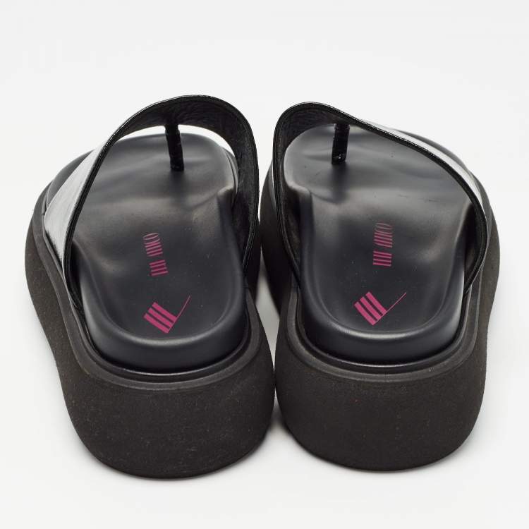 Pre Owned The Attico Black Leather Selene Platform Thong Sandals Size 37
