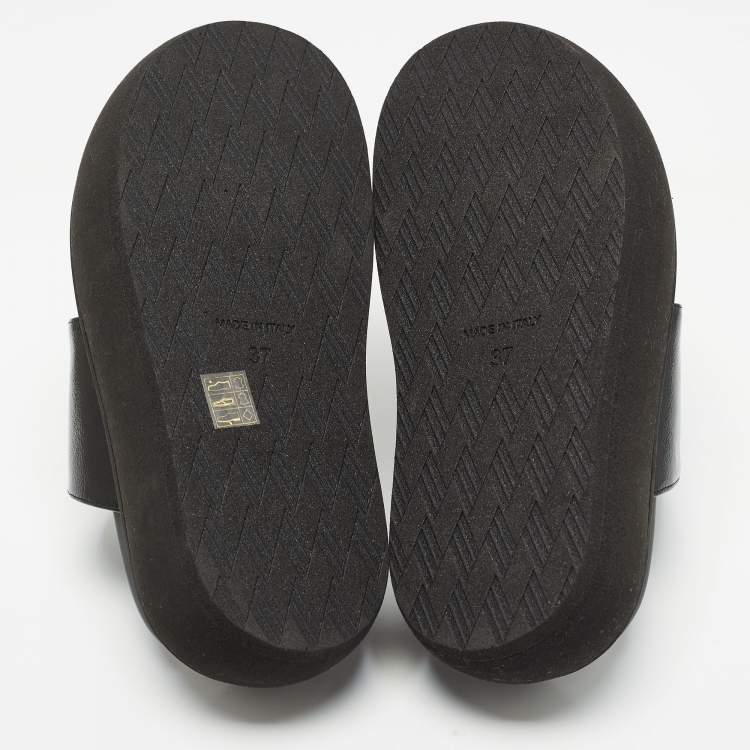 Pre Owned The Attico Black Leather Selene Platform Thong Sandals Size 37