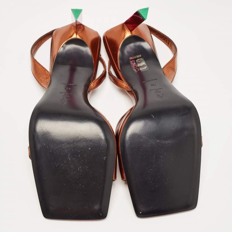 Pre Owned The Attico Brown Leather Slingback Sandals Size 39