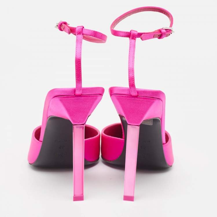 Pre Owned The Attico Pink Satin Perine Ankle Strap Sandals Size 39