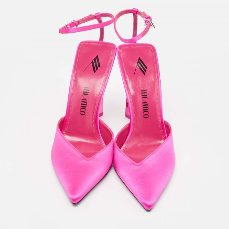 Pre Owned The Attico Pink Satin Perine Ankle Strap Sandals Size 39