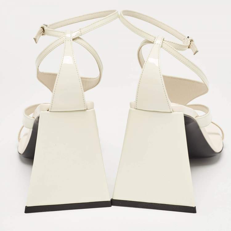 Pre Owned The Attico Cream Patent Devon Ankle Strap Sandals Size 38.5