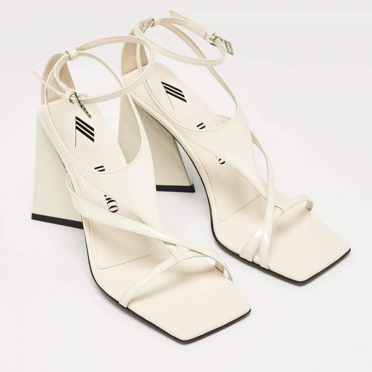 Pre Owned The Attico Cream Patent Devon Ankle Strap Sandals Size 38.5