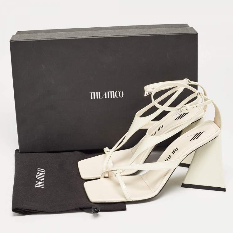 Pre Owned The Attico Cream Patent Devon Ankle Strap Sandals Size 38.5