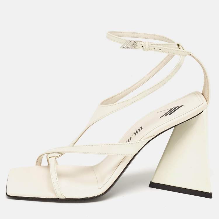 Pre Owned The Attico Cream Patent Devon Ankle Strap Sandals Size 38.5