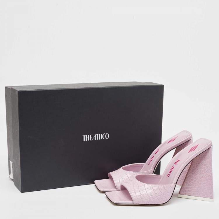 Pre Owned The Attico Lilac Croc Embossed Leather Devon Slide Sandals Size 38